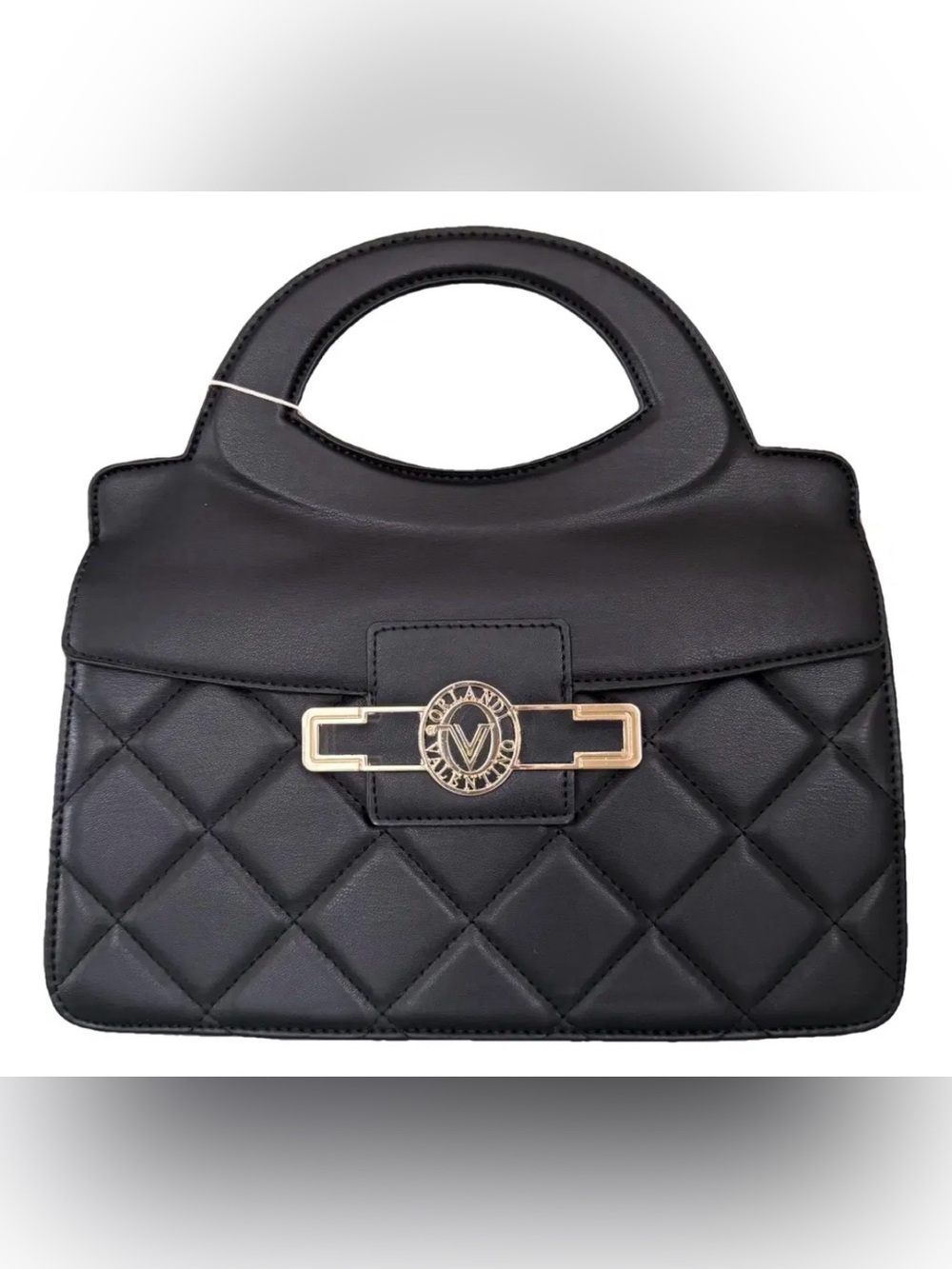 Valentino Orlandi Black Quilted Top-Handle Shoulder Bag with Gold Hardware